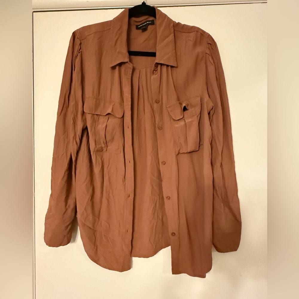 Something Navy Brown Boxy Button Down Shirt